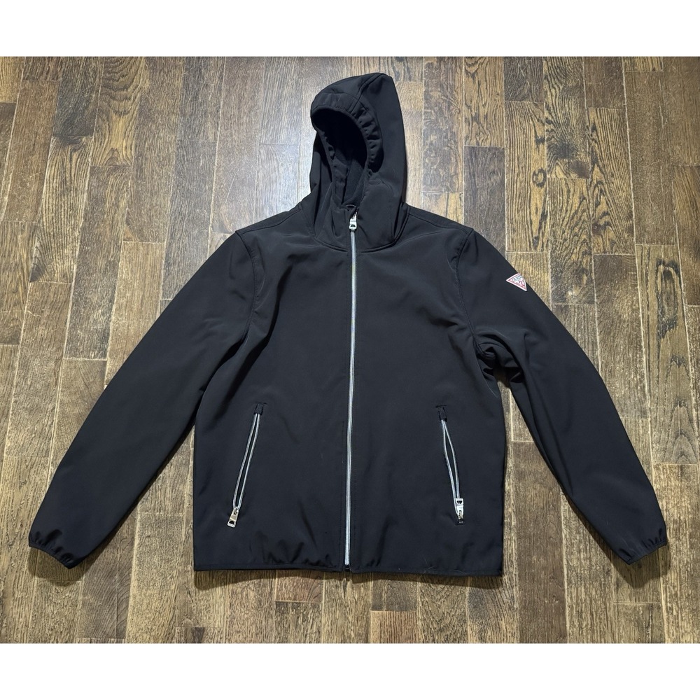 GUESS Softshell Hooded Jacket Men's Size Large Black Full Zip Style# 112AP689